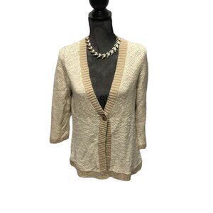 Christopher and Banks Cardigan Womens Medium Tan White Single Button Sweater